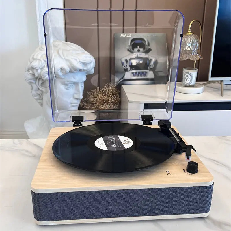 Retro Vinyl Record Player with Bluetooth Speaker Decor